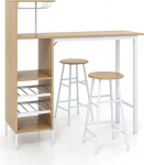 HOMASIS Baarilaud koos 2 baaritooliga, 3-osaline s&ouml;&ouml;gilaudade komplekt ja 2 baaritooli, s&ouml;&ouml;gikomplekt koos joogihoidja ja klaaside riiuliga, t&ouml;&ouml;stuslik bistro laud ja 2 tooli, k&ouml;&ouml;gitool valmistatud terasest raam ja puit (naturaalne)