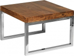 FineBuy kohvilaud Square 60 cm Sheesham t&auml;ispuidust kroomraamiga, disain elutoa laud, metallist raamiga diivanilaud, puidust laud, elutuba, k&uuml;ljelaud, ehtne puit
