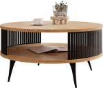 Mirjan24 Rajkon kohvilaud riiuliga, &uuml;mmargune kuju, metallist jalad, kohvilaud, elutoa laud, k&uuml;ljelaud, diivanilaud, teelaud (Oak Craft Gold, must)