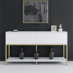 Dmora - Altair sahtlikapp, elutoa buffet, elutoa k&uuml;ljepaneel, kaasaegne k&ouml;&ouml;gikapp, 150 x 30 x 80 cm, valge ja kuldne