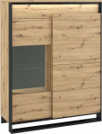 Mirjan24 2D1S Quant QA-06 LED-valgustusega vitriinkapp, 2 ukse ja 6 sisendiga vitriinkapp, seisev vitriinkapp, Highboard, hoiukapp elutuba (Artisan Oak / Artisan Oak +