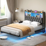 YITAHOME LED voodiraam koos peaplaadiga LED valgustus USB laadimisjaam koos peaplaadiga Ujuv disain Metallraam Kangas kattega halli v&auml;rvi ilma madratsita 180 x 200 cm