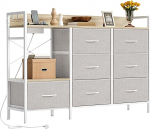 YITAHOME kapp magamistoas 7 riidest sahtliga, kapp 2 pistikupesa, 2 USB pesa, TV kapp koos k&uuml;lgkonksudega, naturaalvalge v&auml;rviga