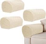 LINGXIYA Stretch diivanite k&auml;etugede katted, pehme Coral Fleece Diivan Arm Cover, libisemiskindlad k&auml;ekatted, tugitooli slipcovers, k&auml;e kaitsjad toolidele / diivanitele / puhkealustele, beež, 4 paketti