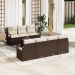 Modulares Garten Sofaset 8 Teile Poly Rattan Gartenm&ouml;bel Set mit Tisch und Kissen 8-teilig Garten Sofa Set mit Kissen und Stauraum Braun Creme