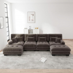 Modulares Ecksofa, Braun Chenille U-f&ouml;rmiges Couch Set f&uuml;r Wohnzimmer, 4-Sitzer Komfortable Cloud Couches mit beweglichem Ottoman, DIY-Kombinatsioon