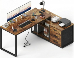 JUMMICO laud sahtlitega, 140 x 105 x 75 cm, L-kujuline p&ouml;&ouml;ratav nurgapult, 2 USB-laadimispesa ja 2 pistikupesa, pruun