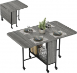 HOMCOM kokkupandav s&ouml;&ouml;gilaud, kokkupandav laud 4-6 inimesele, kaasaegne k&ouml;&ouml;gilaud ruumi kokkuhoiuga, riiuli ja 6 rattaga, metallist, 130 x 80 x 74 cm, Hall