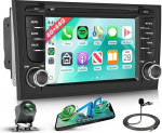 4G + 64G Androidi autoraadio Audi A6 C5 1997-2004 S6 1999-2004 RS6 2002-2006 7-tolline autoraadio juhtmevaba Carplay Android Car Navigation GPS WiFi Mirror Link Bluetooth FM/RDS/32 EQ/USB/SWC Tagasivaate kaamera