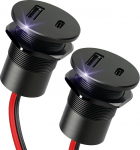 Alumiinium USB C Steckdose 12V Auto Wohnmobil Einbau Buchse 12 Volt, USB-C PD3.0 & USB-A QC3.0 f&uuml;r Boot Wohnwagen Camper LKW ( 2 St&uuml;ck)
