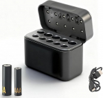 10-kohaline Li-Ion laadija AA/AAA akudele (1,5V) - automaatne tuvastamine ja 0V aktiveerimine - s&otilde;ltumatud laadimisjaamad (350 mAh/200 mAh) - kompaktne ja C-t&uuml;&uuml;pi pistik (must)