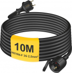 V&auml;litingimustes kasutatav pikenduskaabel 10 m koos kaitsekorgiga H07RN-F 3G 2,5 mm&sup2;, kummist toitejuhtme pikendus Schuko pistikuga v&auml;litingimustes IP44, elektrikaabel v&auml;litingimustes, 3500 W, 16 A 250 V, must