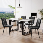Idemon 120 x 70 cm, must s&ouml;&ouml;gilaud koos 4 tooliga, kaasaegne k&ouml;&ouml;gi s&ouml;&ouml;gilaudade komplekt, linasest toolist s&ouml;&ouml;gitooli, mustast rauast jalaga laud (tumehall)