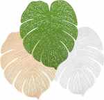 6 Monstera PVC lauamattide pakett, veekindlad, libisemiskindlad lauamattid s&ouml;&ouml;gituppa, k&ouml;&ouml;ki ja aeda, Monstera disainiga dekoratiivsed rannalauad, kuldsed, h&otilde;bedased ja rohelised.