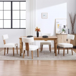 Mid-Century Modern s&ouml;&ouml;gitoa toolid, komplekt 4, ergonoomilised linased toolid polsterdusega, t&auml;ispuidust jalad, aksessuaaritoolid s&ouml;&ouml;gituppa, k&ouml;&ouml;ki, elutuppa ja garderoobi, kreemikas, kreemikas