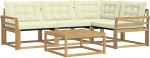 Gartensofa Lounge-Set 5-TLG. aus massivem Akazienholz, Modulares Outdoor Sofa mit Textilene-Bespannung, Wei&szlig; und Creme, Loungem&ouml;bel f&uuml;r Terrasse und Garten