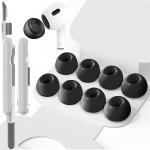 SIXFU 4 suurusega silikoonist otsikute lisad AirPods Pro ja AirPods Pro jaoks, 2 lisa, k&otilde;rvaklappide otsikud koos puhastuskomplekti ja kaasaskantava hoiukarbiga, m&uuml;ra v&auml;hendamise ava (XS/S/M/L) - mustas toonis