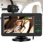 SIXTOP beebimonitor auto koos kaameraga, 4,3-tolline HD 720P tagumise istme monitor, Bluetooth muusika ja k&auml;ed-vabad k&otilde;ned, lai nurk ja &ouml;ine n&auml;gemine, lihtne paigaldamine peatugede k&uuml;lge, beebikaamera auto lasteistmele