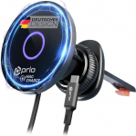 prio 15W traadita kiirlaadija autosse | Magnetiline telefonihoidja ja traadita laadija autosse | 360&deg; p&ouml;&ouml;ratav | &Uuml;hildub iPhone 17-XS & Samsung S25-S20 | Alumiinium ja klaasist disainiga
