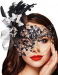 IYOU Naiste mask mask Sulgedega mask Must Mardi Gras maskid Veneetsia Ballkost&uuml;&uuml;m Metall silmamask naistele ja t&uuml;drukutele