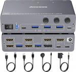 USB C KVM Switch 4K @ 60Hz, Dual Monitor KVM Switch 2 PC ja 1 s&uuml;learvuti jaoks koos EDIDEmulationiga, 4 USB 3.0 porti, PD toide s&uuml;learvuti jaoks, kaabli kaugjuhtimispult, USB-kaabel kaasas