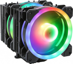 Gelid Solutions Glacier Black RGB - Twin Tower 6 Power Heatpipes - 2x 20mm ARGB PWM ventilaatorid - TPD 220W ja rohkem - AM4 kaitseriba - must
