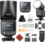 Godox V1 Mid O f&uuml;r Olympus V1 Mid-O Kamera Blitz mit Godox AK-R1 Zubeh&ouml;r Kit 55Ws Rundkopf Speedlite TTL Mini Blitz mit Hot Shoe 2,4G HSS 1/8000s Farb-Touchdisplay USB-C Akku Reiseblitz f&uuml;r E-M1 E-P5