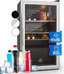 Klarstein Drinks Fridge, Small Fridge with 3 Shelves, Mini Fridge Silent for Office Camping Garden Outdoor, Mini Fridge with Glass Door, Mini Fridge 3-10&deg;C, Beer Fridge 80 L, Silver