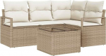 Rantry 5-teiliges Garten Sofa Set mit Kissen Braunes Poly Rattan, 2-Sitzer Garten Sofa mit Kissen Beige Poly Rattan Gartenlounge Model3346371