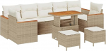 Rantry 10-teiliges Garten Sofa Set mit Kissen Beige Poly Rattan Akazie Gartenlounge Model3363031