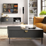 Living Room Furniture Set Black 2-Piece Retro Style 1 Lowboard 1 Coffee Table