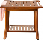 Utoplike Teak Shower Bench with Carry Handles, Portable Wooden Spa Bath Stool with Towel Rail, 22 x 13 x 18.5 inches, Water Resistant, Perfect for Indoor and Outdoor Use