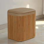 LH Woven Storage Stool Bamboo Wood Sofa Stool Fashion Home Multifunctional Change Shoe Bench with PU Leather Cushion, Heavy Duty Small Footstool, khaki, large