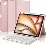 IVEOPPE &uuml;mbris koos klaviatuuriga iPad Air 13 tollile 2025 M3/2024 M2, Saksa QWERTZ paigutus, Bluetooth magnetiline eemaldatav klaviatuur iPad Pro 12.9 (6./5./4./3. Gen) 2018-2022, roosa