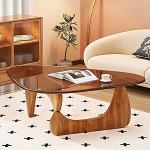 Kolmnurk klaasist kohvilaud, kaasaegne t&auml;ispuidust k&uuml;ljelaud ja vintage karastatud l&auml;bipaistvast klaasist kohvilaud elutoa r&otilde;dule (36 x 10 x 16 tolli, p&auml;hkel teal)