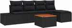 6-teiliges Garten Sofa Set mit Kissen Schwarz Poly Rattan Akazie Gartenlounge Model3347947