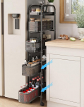UMDONX K&ouml;&ouml;gik&auml;ru Slim Storage Trolley koos pikendatavate sahtlitega, 5 tasandit veerev k&auml;ru, metallist s&uuml;vendusk&auml;ru, ratastega serveerimisk&auml;ru vannituppa, k&ouml;&ouml;ki, elutuppa, r&otilde;dule (must)