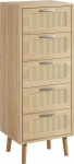 IBUYKE Kommode mit Schubladen, Rattan kleiderschrank mit 5 Schubladen, Holz Aufbewahrungsschrank, B&ouml;hmische Schrank f&uuml;r Schlafzimmer Wohnzimmer Flur, Nat&uuml;rliche WST010N
