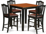 East West Furniture PBCH5-BLK-LC Pub 5-osaline k&ouml;&ouml;gikomplekt - ruudukujuline s&ouml;&ouml;gilaud ja 4 polsterdatud kunstnahast tooli - 36" x 36" - must ja kirsika v&auml;rvi