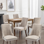 FINTHOMING s&ouml;&ouml;gitoa toolid 6-st s&ouml;&ouml;gitoolist koosnev komplekt, 6 k&otilde;verate t&auml;ispuidust jalgadega, mugav &scaron;enillkangast s&ouml;&ouml;gitoa tool, kandev&otilde;ime 150 kg, beež