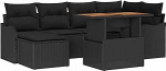 7-teiliges Garten Sofa Set mit Kissen Schwarz Poly Rattan Gartenlounge Model3358221