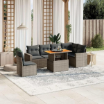 Set Schlafsofa, 7-teiliges Gartensofa-Set mit grauen Kissen aus Polyrattan, Set Schlafsofa, Wohnzimmer, Sofa, Garten, modernes Sofaset f&uuml;r den Au&szlig;enbereich, M&ouml;bel