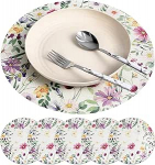 DECORNIJIA 6 &uuml;mmarguse lillemustriga linane lauamattide komplekt, pestavad lauamattid, kuumakindlad, libisemisvastased, dekoratiivsed lauamattid k&ouml;&ouml;ki, s&ouml;&ouml;gituppa, peole ja igap&auml;evaseks kasutamiseks.