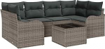 7-teiliges Garten-Sofa-Set mit Kissen Grau Poly Rattan, 2-Sitzer Garten-Sofa mit Kissen Grau Poly Rattan Gartenlounge Model3345599