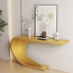 Kaasaegne esiku konsoollaud, s&uuml;sinikterasest metallraam, sissep&auml;&auml;sudivani laua aktsent laiendatud t&ouml;&ouml;pinnaga, hoiuriiulid, loominguline elutoa m&ouml;&ouml;bli disain (kuldne)