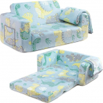 BEJOY Kids Diivan Extra Wide 2 in 1 Sherpa Diivan v&auml;ikelaps konverteeritav lamamistooliks t&uuml;drukutele poistele Luminous Dinosaurus Fold Out