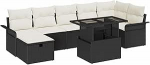 8-teiliges Garten Sofa Set mit Kissen Schwarz Poly Rattan, 2-Sitzer Garten Sofa mit Stauraum & Kissen Schwarz Poly Rattan Gartenlounge Model3361016