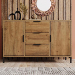 Merax Sideboard kapp 2 ukse ja 3 sahtliga, 120 cm, buffetkapp reguleeritava riiuliga, tumedast tammepuust hoiukapp, metallist jalad, magamistuppa, elutuppa, 120 x 40 x 76 cm.