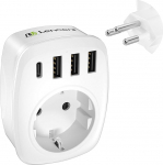 LENCENT reisiadapter toiteadapter &Scaron;veits Saksamaa pistik, EL-CH, t&uuml;&uuml;p J, reisipistiku adapter &Scaron;veitsi Liechtensteini seinapistikupesade jaoks, 3 USB/1 C-t&uuml;&uuml;pi pistikupesa adapteriga.
