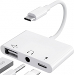 3 in 1 adapter USB C kuni 3 5 Jack k&otilde;rvaklapid koos laadija OTG USB adapter, t&uuml;&uuml;p C kuni Aux audio k&otilde;rvaklapid iPhone 15/16, Samsung Galaxy S24/S23/S22/S21 i-Pad Pro Air Pixel 6/5/4 (valge)